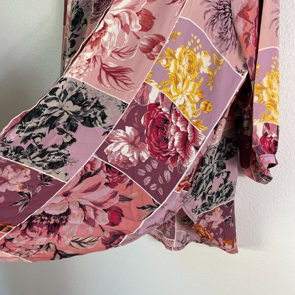 Cynthia Rowley Womens Plus 1X Floral Patchwork Button Up Shirt 3/4 Sleeve Top - Picture 11 of 11